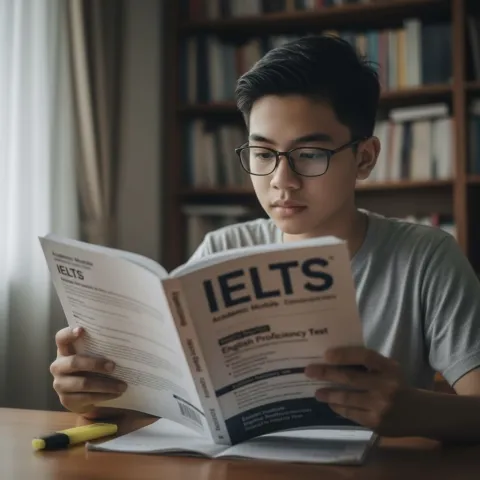 Man reading IELTS book